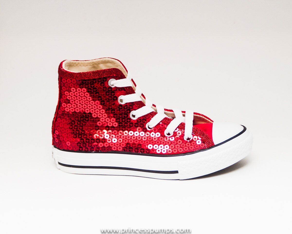 red sparkly high top converse