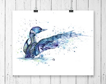 Loon Watercolor Art Print, Gift for bird lovers, Bird watching, Art for the cottage, Wildlife Art, Contemporary art, loose watercolour