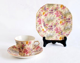Tea Cup and Plate Set in Vintage English Chintz China