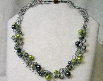 Bead and Pewter Wire Necklace