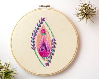 Yoni Art - Vagina Embroidery Hoop - Vagina Ornament - Vulva Art - Doula midwife gift - Flower Vagina - body positive gift - subversive