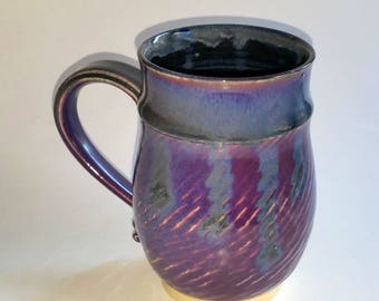 Purple Black and Blue Mug - Wheel Thrown Pottery - Holds 20 ounces or 2 1/2 cups with some room to spare!