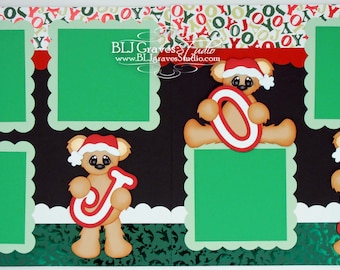 2 Premade Christmas Scrapbook Pages 12x12 Layout Paper Piecing Christmas Joy Bears Handmade 048
