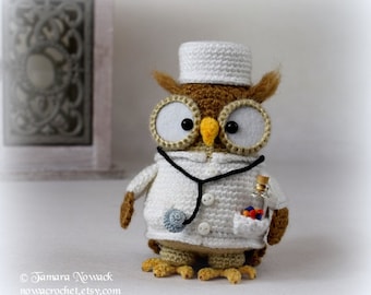 Doctorette the owl - amigurumi PDF crochet pattern ebook