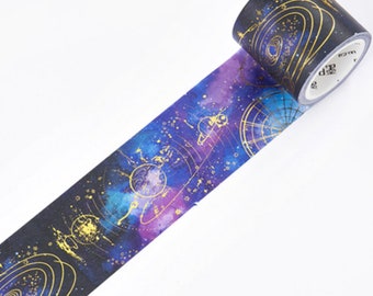 Galaxy Gold Foil Washi Tape, Sky Space Washi Tape, Japanese Washi Masking Tape, Stars, Constellations, Planets, Milky Way, Orbit, Starry