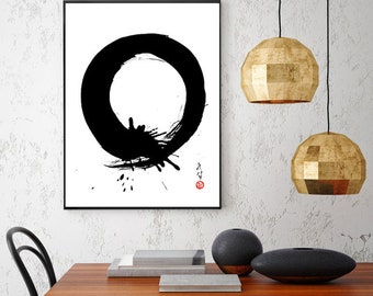 Japanese Art Zen Art Print Large Enso Circle Zen Circle Japanese Calligraphy Japanese Painting Black and White Painting Abstract Painting