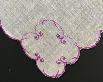 Ladies Handkerchief - Purple Hankie - Embroidered Hankie - Vintage Hankie - Lavender Hankie - Wabi Sabi - Bridesmaid Gift - Flower Girl