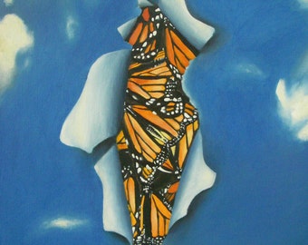 Original Oil Painting Print, Sky-cocoon, Monarch Butterflies, Imagine Air Life