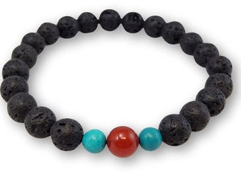 Lava, Carnelian, and Turquoise Wrist Mala CL-5