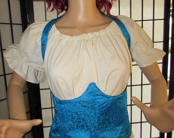 Steel Boned Brocade Underbust Corset LARGE *Clearance* Free Shipping Blue