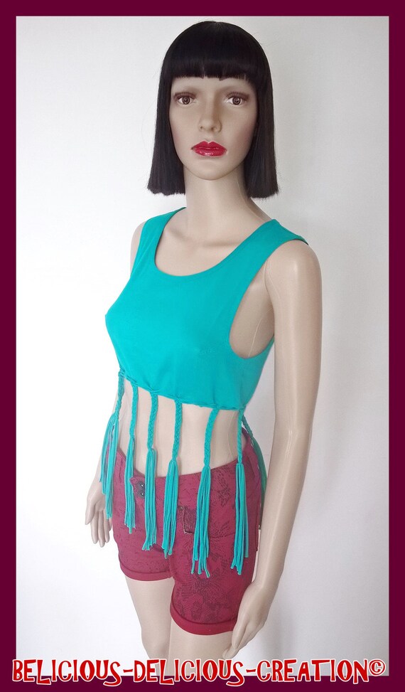 Original Top woman braid! TRACEY! Cotton green size l long 61 cm belicious delicious creation