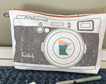 vintage style kodak camera zipper pouch
