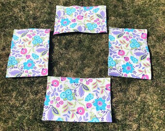 Placemats - Blue Spring Flowers Quilted Placemat Set of 4 - #PS-17