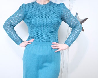 1970s Dana Hogan Teal Blue Knit Dress Vintage, 70s Vintage Knit Dress, 1970s Womens Dresses, 70s Teal Dress, Vintage Dresses, Knit Dress
