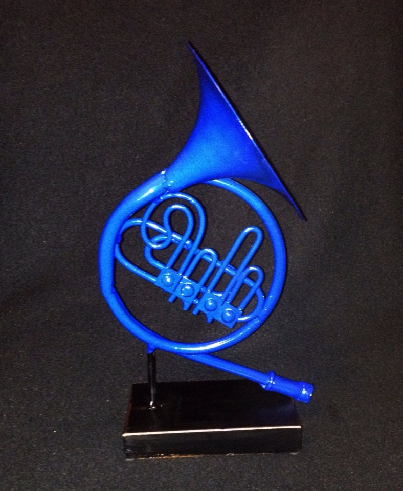 Blue French Horn Sculpture