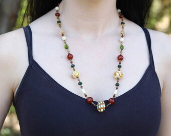 Citrine, Carnelian, and Czech Glass Beaded Necklace - FJ 83