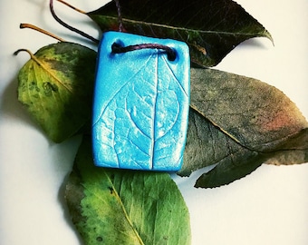 Blueberry Leaf Imprint Polymer Clay Necklace