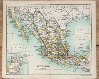 mexico antique map c1900 small folding colour map by bartholomew