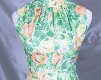 Sleeveless Floral Print Dress 1970's