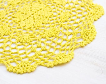 Fluorescent Yellow hand dyed Crochet Doily Vintage doily