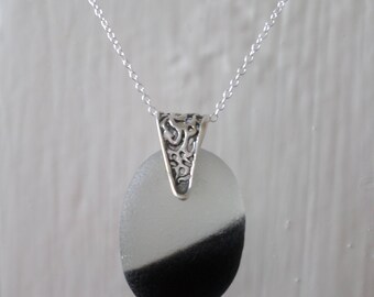 Black End of Day Sea Glass Necklace Pendant, Seaglass Jewellery, Beach Glass, Seaham, Multi, Sterling Silver, Beach Jewelry, Gothic