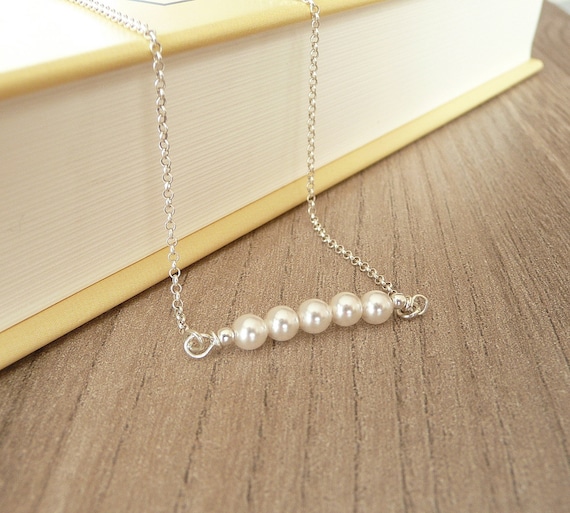 Pearl Bar Necklace in Sterling Silver Swarovski Pearl