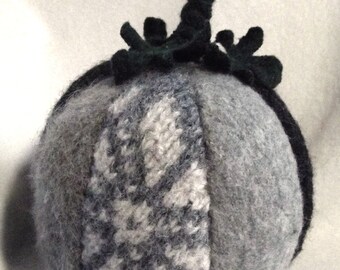 Wool Pumpkin from Upcycled Wool Sweaters; Wool Pumpkin in Grays