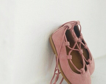 Little ballerinas lace up pink shoes for little girl / handmade/ leather shoe / made in Greece by aelia