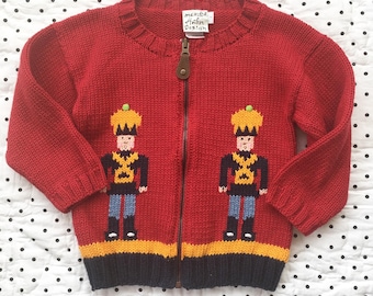Vintage 90s Toy Soldier Red Zippered Sweater Cardigan Boys Sz 2T 3T