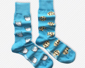 Mens socks | Milk | Cookies | Funky Socks | Fun Socks | Mismatched Socks | Cool Socks | Grey Socks