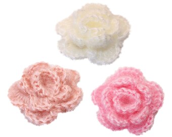 3 pcs - Mohair 5cm 3 layer crochet flowers