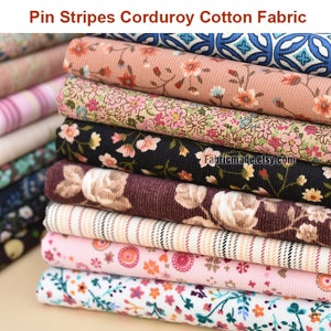 Floral Cotton Fabric, Flower Pin Stripes Corduroy Cotton Fabric For Baby Kids- 1/2 Yard