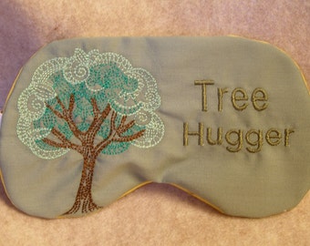 Embroidered Eye Mask, Sleeping, Cute Sleep Mask for Kids or Adults, Sleep Blindfold, Slumber Mask, Tree Hugger, Eye Shade, Travel, Handmade