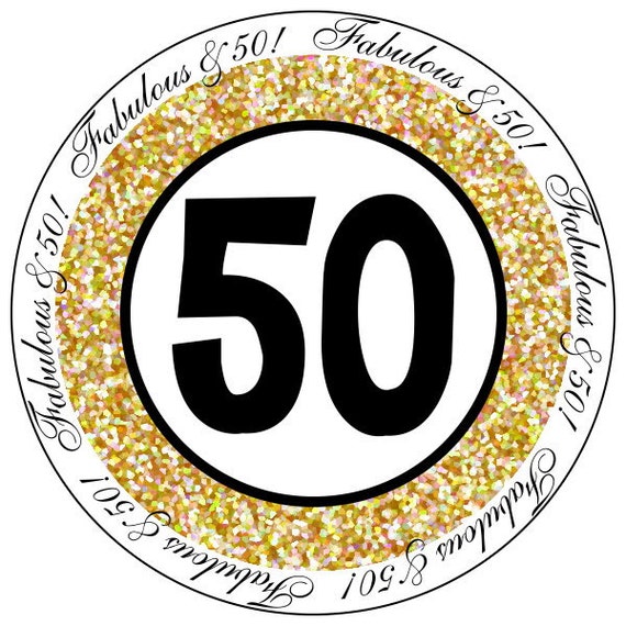 50th birthday stickers  gold and black party stickers 