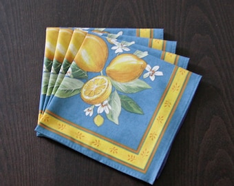 Set of 2 to 8 Cotton Napkins Provence Lemons in Blue - Set of 2 - 4 - 6 or 8 Napkins -
