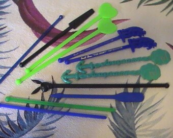 Eight Assorted 60's Swizzle Sticks (plus 5 unmarked)