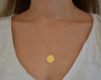 Gold Necklace, Gold Disc Necklace, Disc Pendant, Disc Jewelry, Ancient Disc Necklace, Gift for Her, Made from Sterling Silver 925, in Greece