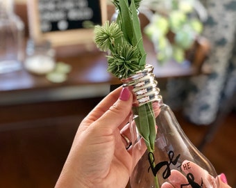 Hand-lettered Lightbulb Vase with flower