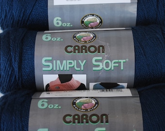 3 skeins Caron Simply Soft DK Country Blue