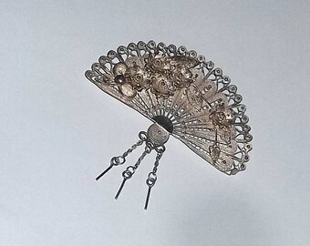 Vintage Floral Fan Filigree Brooch, Sterling Silver