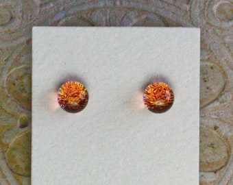 Dichroic Glass Earrings , Petite, Light Coral DGE-1385