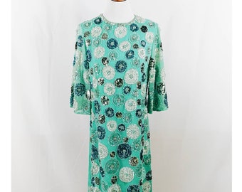 Vintage 50s / 60s Blue Beaded Sequin Dress