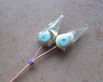 Lampwork Headpins - Glass Headpins - Le Tropique Glass Headpins - Copper wire - Glass Headpins Pair - SueBeads - Headpins