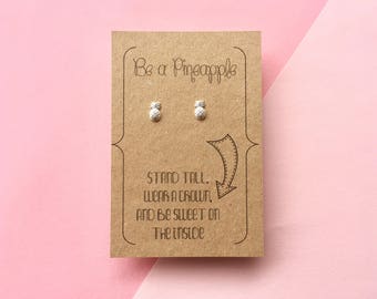 Silver Pineapple Earrings with Hand Designed Kraft Gift Card