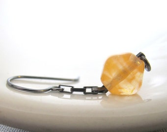 Silver Earrings, Golden Yellow Glass, Sterling Silver, Glass Earrings, Silver Jewelry, Oxidized Silver, Lampwork Glass