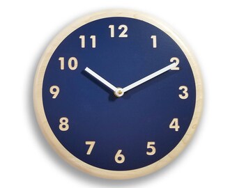 Navy blue wall clock. Modern wall clock. Kitchen wall clock. Simple wall clock. Wood wall clock. 10 inch wall clock. CL5021