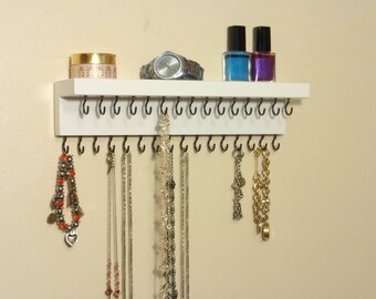 Jewelry Organizer - Necklace Hanger - Jewelry Holder - Jewelry Rack - A Shelf - 31 Hooks - Many Different Colors Available - Ready To Hang