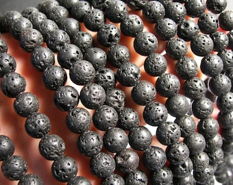 Black Lava - 8mm round - 1 full strand - 47 beads - A Quality - Lava volcanic gem - Wholesale deal - RFG353