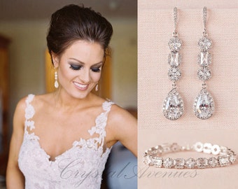 Crystal Bridal Bracelet, Delicate Wedding Bracelet, Swarovski, Statement Bridal Jewelry SET, Wedding Jewelry, Julienne Crystal Bracelet