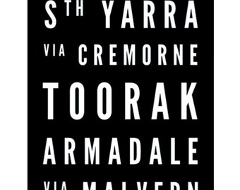 Tram Scroll / Bus Scroll - featuring suburbs of Melbourne, Victoria.